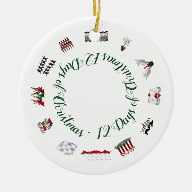Décoration En Céramique 12 jours de Noël en cercle du rouge et du vert (Devant)