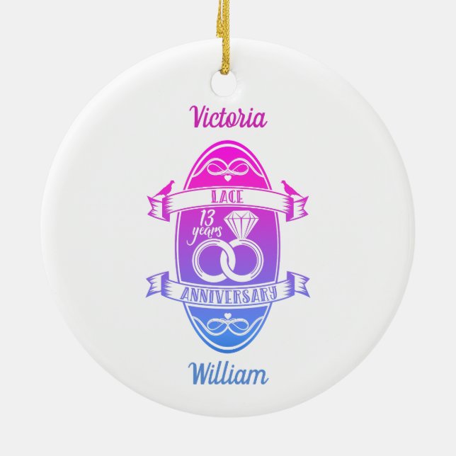 Décoration En Céramique 13 ans traditionnel dentelle 13e anniversaire de m (Dos)