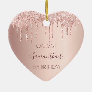 Décoration En Céramique 18e anniversaire rose or parties scintillant coeur