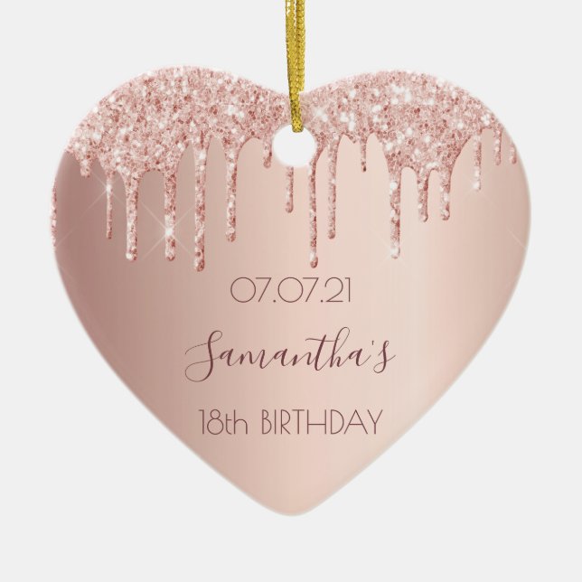 Décoration En Céramique 18e anniversaire rose or parties scintillant coeur (Devant)