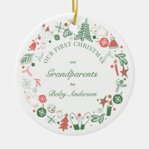Décoration En Céramique 1er grands-parents Noël Casquette Arbre Gants Moti