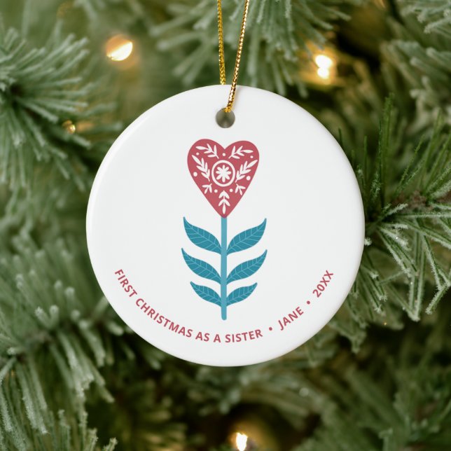 Décoration En Céramique 1er Noël comme soeur Fleur de coeur personnalisée (Arbre)