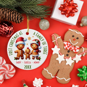 Décoration En Céramique 1er Noël en famille de 3 pain d'épices