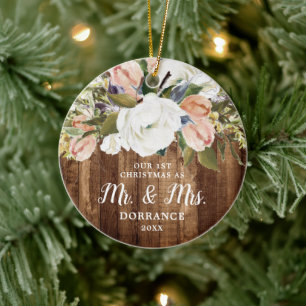 Décoration En Céramique 1er Noël en tant que Mr & Mrs Personnalisé Rustic 