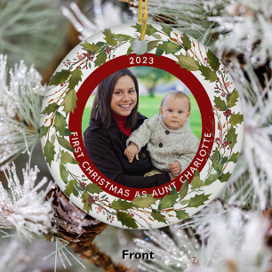 Décoration En Céramique 1er Noël en tante 2 Photo Holly Wreath Elegant