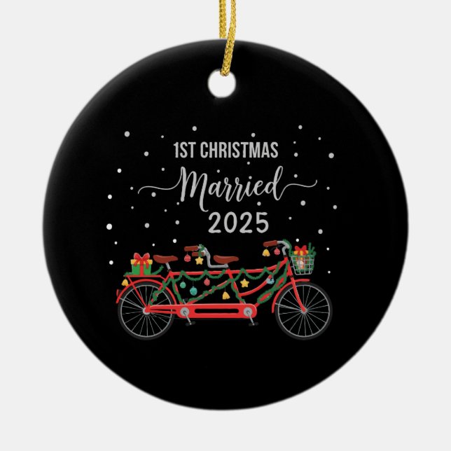 Décoration En Céramique 1er Noël Marié 2025 Tandem Vélo (Devant)