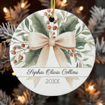 1er Noël Rustique bébé aquarelle Bow beige