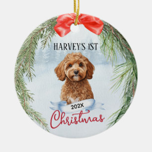 Décoration En Céramique 1ère couronne de Noël Cavoodle Cavapoo Cavadoodle