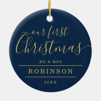 Décoration En Céramique 1ère XMAS Mariage photo Gold Frame Navy