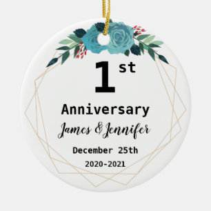 Décoration En Céramique 1st Wedding Anniversary Custom Names and Year