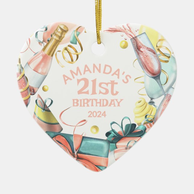 Décoration En Céramique 21e anniversaire Nom personnalisé Année Coeur fill (Devant)