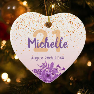 Décoration En Céramique 21e anniversaire rose or rose florales nom