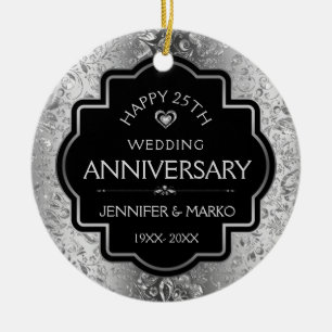 Décoration En Céramique 25e anniversaire du Mariage des Damas d'argent