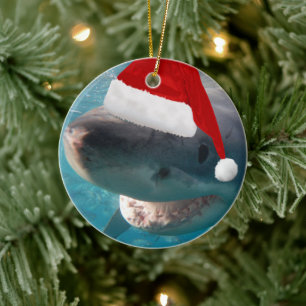 Décoration En Céramique 2 en 1 grands requins blancs de Noël Red Santa Cha