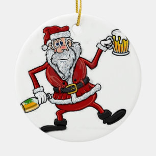 DÉCORATION EN CÉRAMIQUE "2 SIDED DRUNK SANTA AND CHRISMTAS TREE ON OTHER