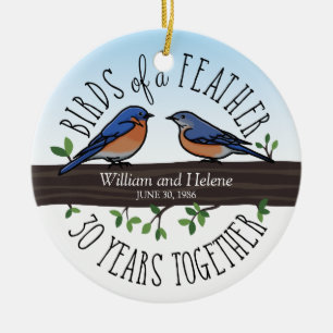 Décoration En Céramique 30ème Anniversaire de mariage, oiseaux bleus d'une