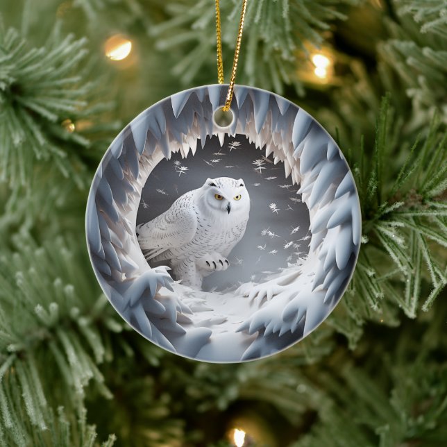 Décoration En Céramique 3D Look Chouette des neiges Oiseau Pays Fêtes de N (Arbre)