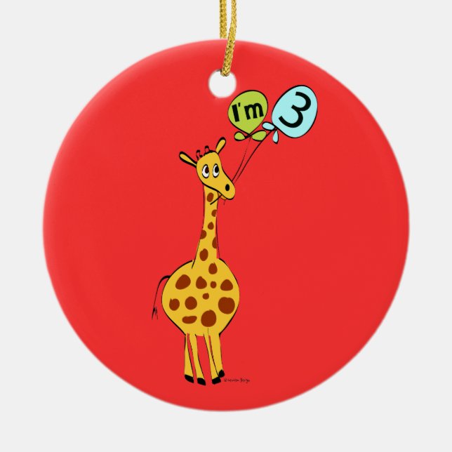 Décoration En Céramique 3e anniversaire Giraffe et ballons (Devant)