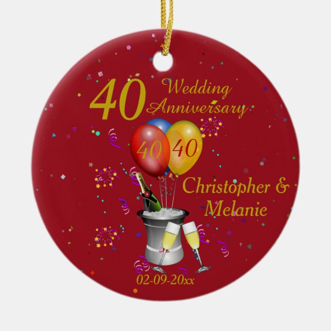 Décoration En Céramique 40e Wedding Anniversary Celebration Bubbly (Devant)