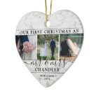 4 Photo Mr & Mrs 1st Christmas Faux Marble Heart