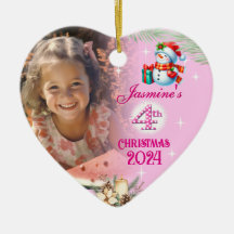 4th Christmas Personalised Girl Photo Heart Gift