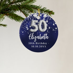 Décoration En Céramique 50e anniversaire marine bleu argent étoiles