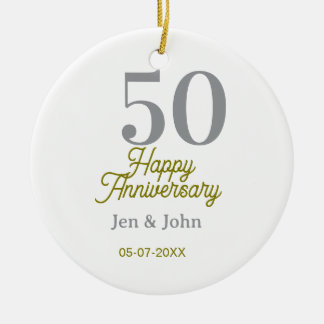 Décoration En Céramique 50th happy anniversary name date silver gold date 