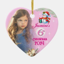 6th Christmas Personalised Girl Photo Heart Gift