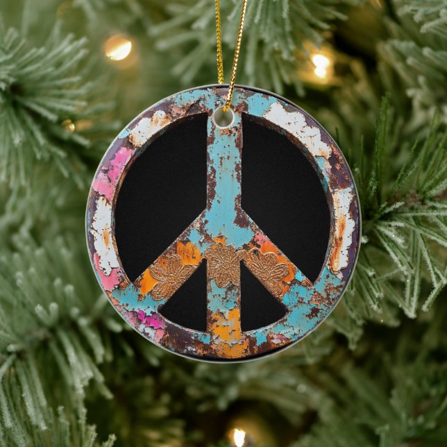 Décoration En Céramique 70s 60s Peace Sign Colorful (Arbre)