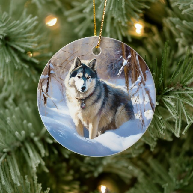 Décoration En Céramique Aaskan Malamute Laisser Il Neige Noël (Arbre)