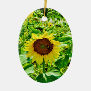 Décoration En Céramique Abeille sur tournesol jaune