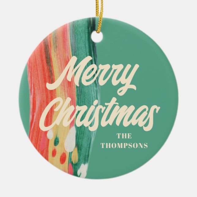 Décoration En Céramique Abstrait moderne Joyeux Noël Nom personnalisé (Devant)