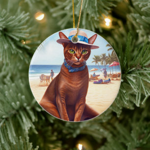 Décoration En Céramique Abyssinian cat on Beach, cadeau d'été pour amoureu