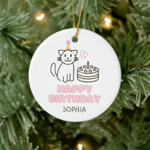 Décoration En Céramique Adorable Chat dans un Casquette d'anniversaire