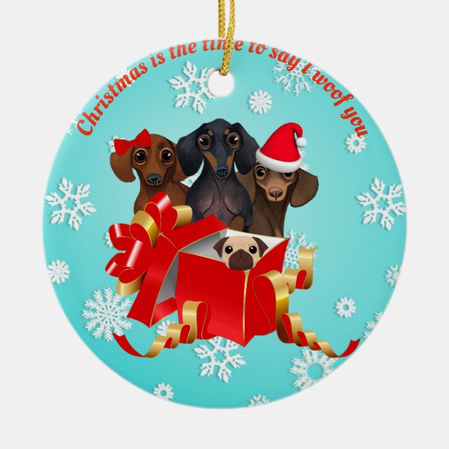 Décoration En Céramique Adorable Dachshund Ornament de Noël (Devant)