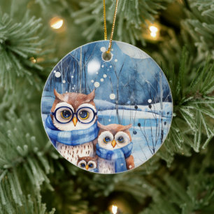 Décoration En Céramique Adorable Hivernal Chouette de famille Ornament de 
