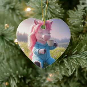 Décoration En Céramique Adorable licorne avec café et votre propre photo