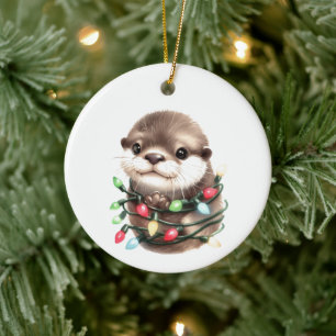 Décoration En Céramique adorable Otter de Noël