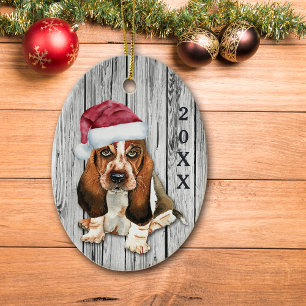Décoration En Céramique Adorable Santa Hat Basset Hound Chiot Ceramic Orna