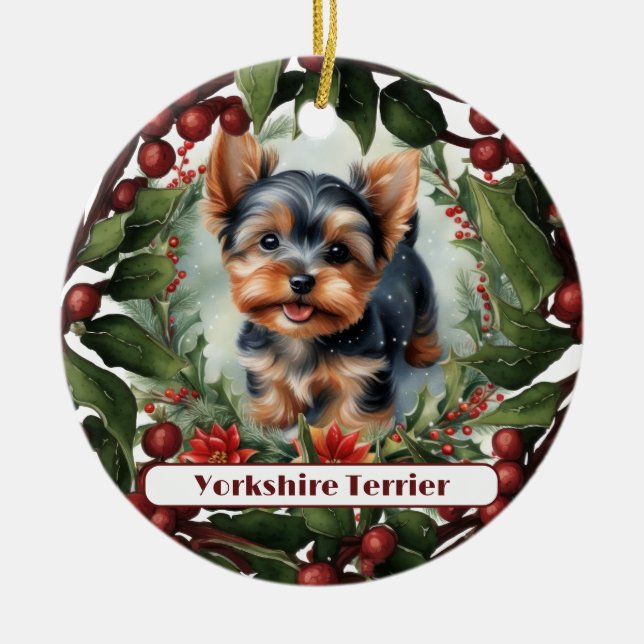 Décoration En Céramique Adorable Yorkie, Noël personnalisé (Devant)