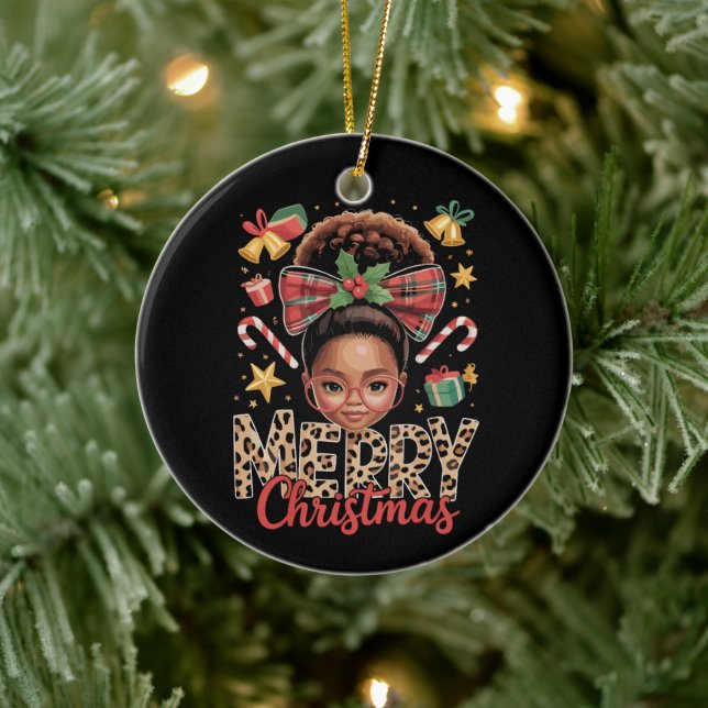 Décoration En Céramique African American Christmas Messy Bun Black Mom  (Arbre)