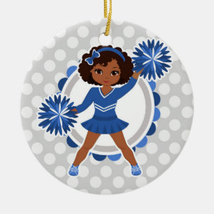 Décoration En Céramique Afro-américain bleu de pom-pom girl - acclamation