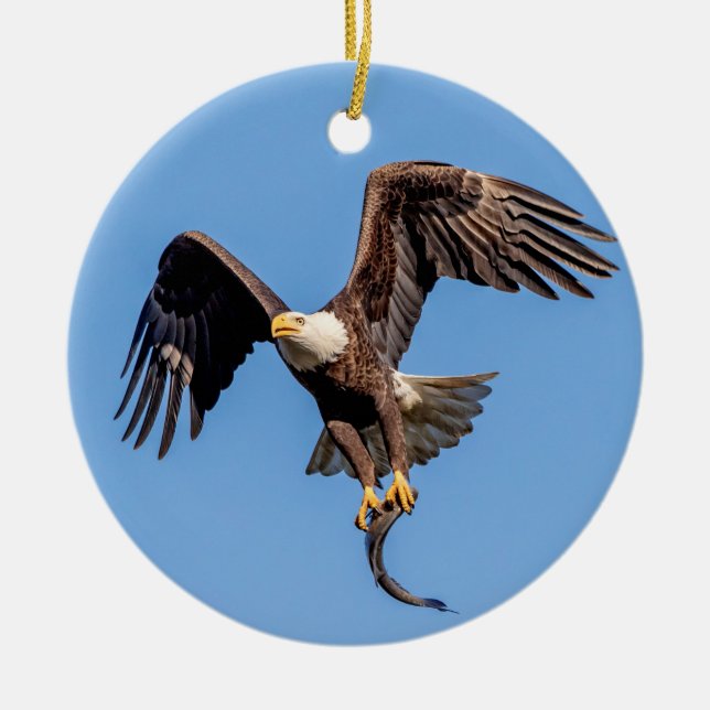 Décoration En Céramique Aigle Bald avec un poisson (Devant)