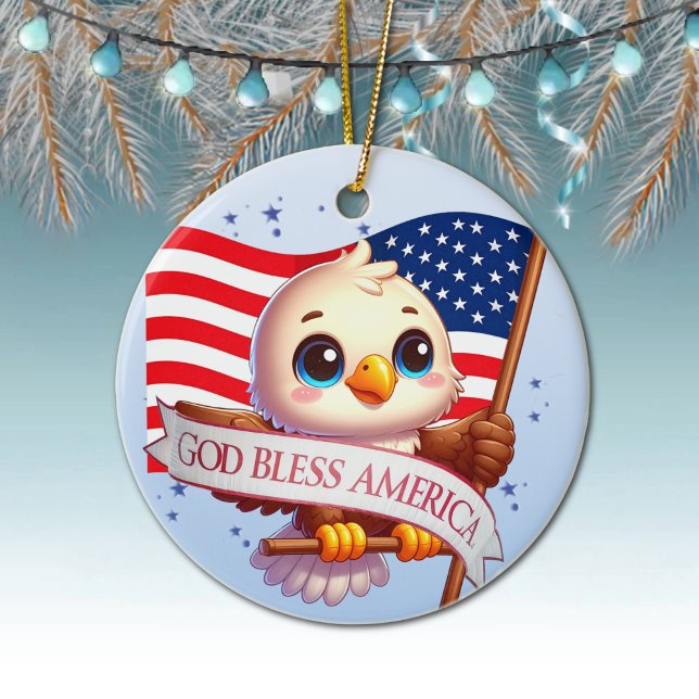 Décoration En Céramique Aigle Dieu bénisse l'Amérique Drapeau USA Patrioti (Patriotic Ornament USA Flag Hanging Xmas Tree Decor American Eagle Decoration God Bless America 🎄)