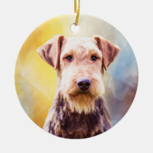 Décoration En Céramique Airedale Chien Aquarelle Portrait