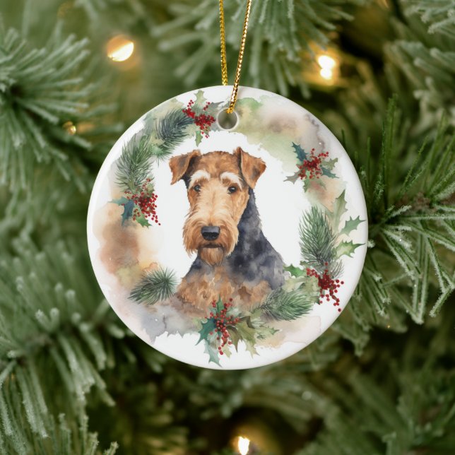 Décoration En Céramique Airedale Christmas Wreath Festive Pup (Arbre)