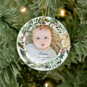 Décoration En Céramique Ajouter votre propre photo   Flora Baby 1er Noël