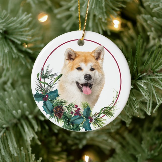 Décoration En Céramique Akita Chien À feuillage persistant Berry Wreath (Arbre)