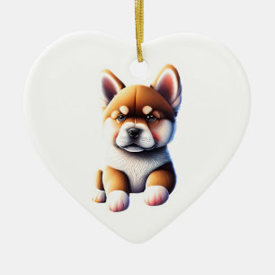 Décoration En Céramique Akita Chien Chien Personalisé Coeur