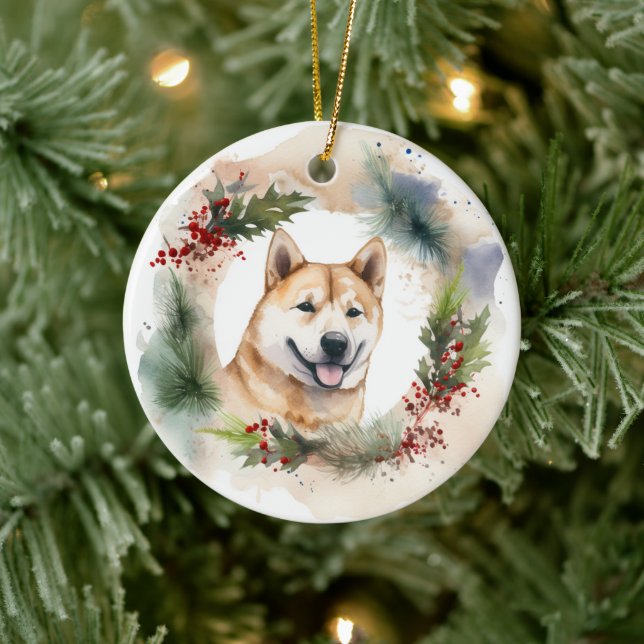 Décoration En Céramique Akita Christmas Wreath Festive Pup (Arbre)